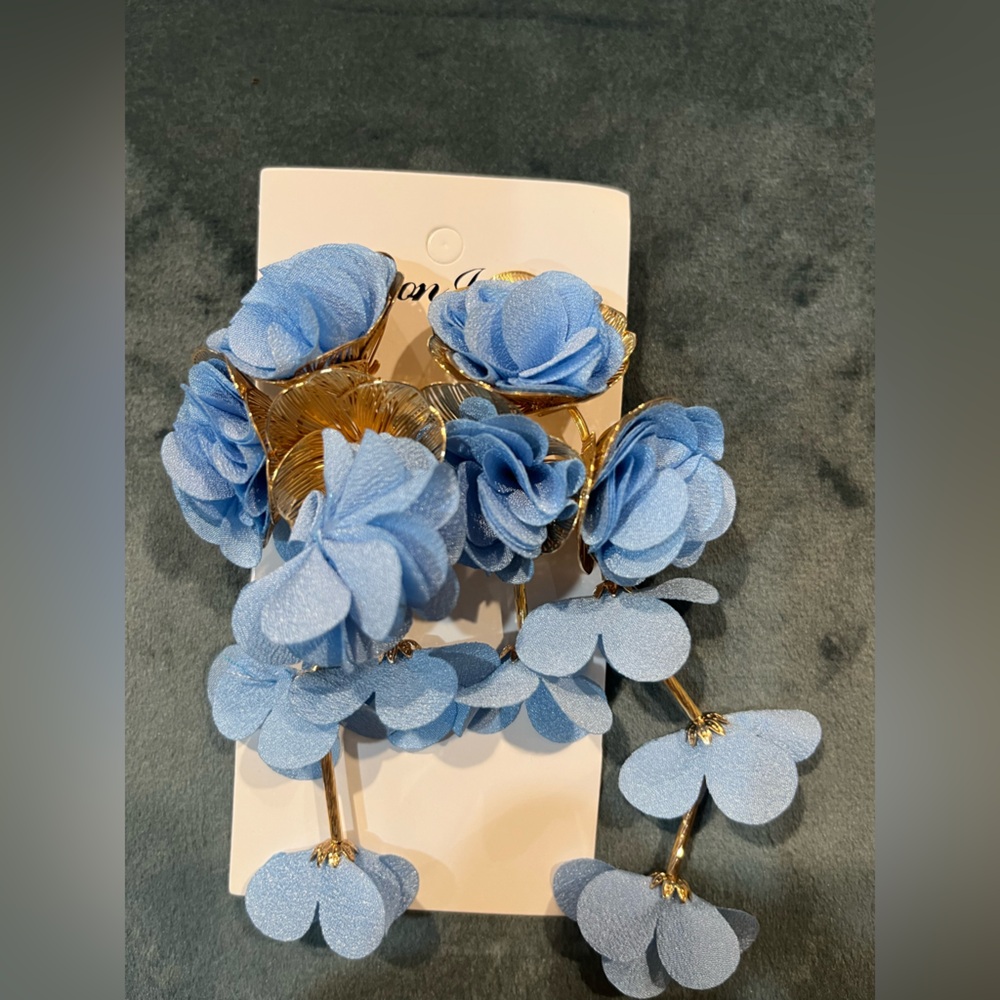 Blue Floral Statement Earrings - Picture 3 of 3